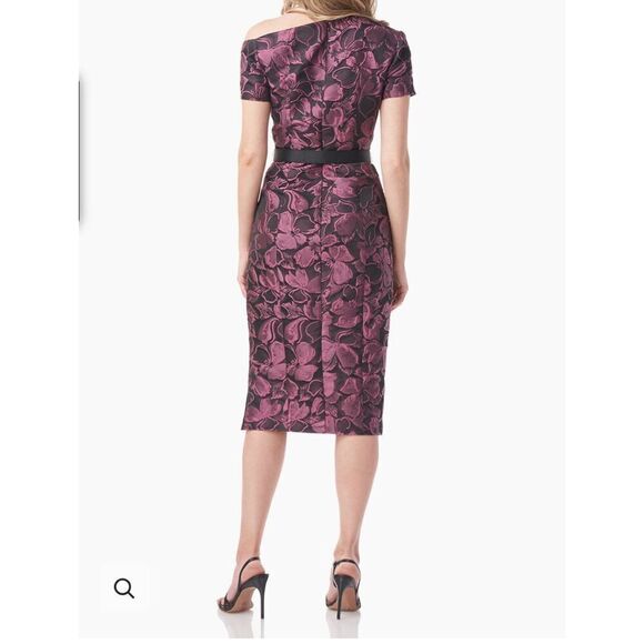 NWT Kay Unger Alana Sheath Jacquard Floral Midi Dress Sz 6/Black Cherise - Picture 2 of 6